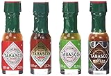 Mini Tabasco Gift Tin. Four Miniature 1/8th Ounce Bottles of Tabasco Pepper Sauce All Packaged in a Pocket Size Hinged Tin. Each Tin Contains One Bottle of Original Red, Jalapeno Green and the Hard to Find Chipotle and Buffalo Style. Cool and Cute!!!
