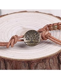 Pulsera de cuero tejida a mano con cuentas de jaspe envueltas en el árbol de la vida, pulsera de curación