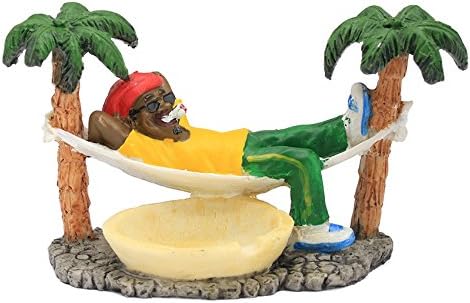 TBW Funny Skulls Play the Guitar Under the Coconut Tree Statue Sculpture Cigar Ashtray