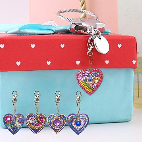 5pcs DIY Heart Sharp Keychain Diamond Painting Mosaic Making Kits 5D Diamond Painting Key Chain Full Drill Bag Love Hanging Ornaments