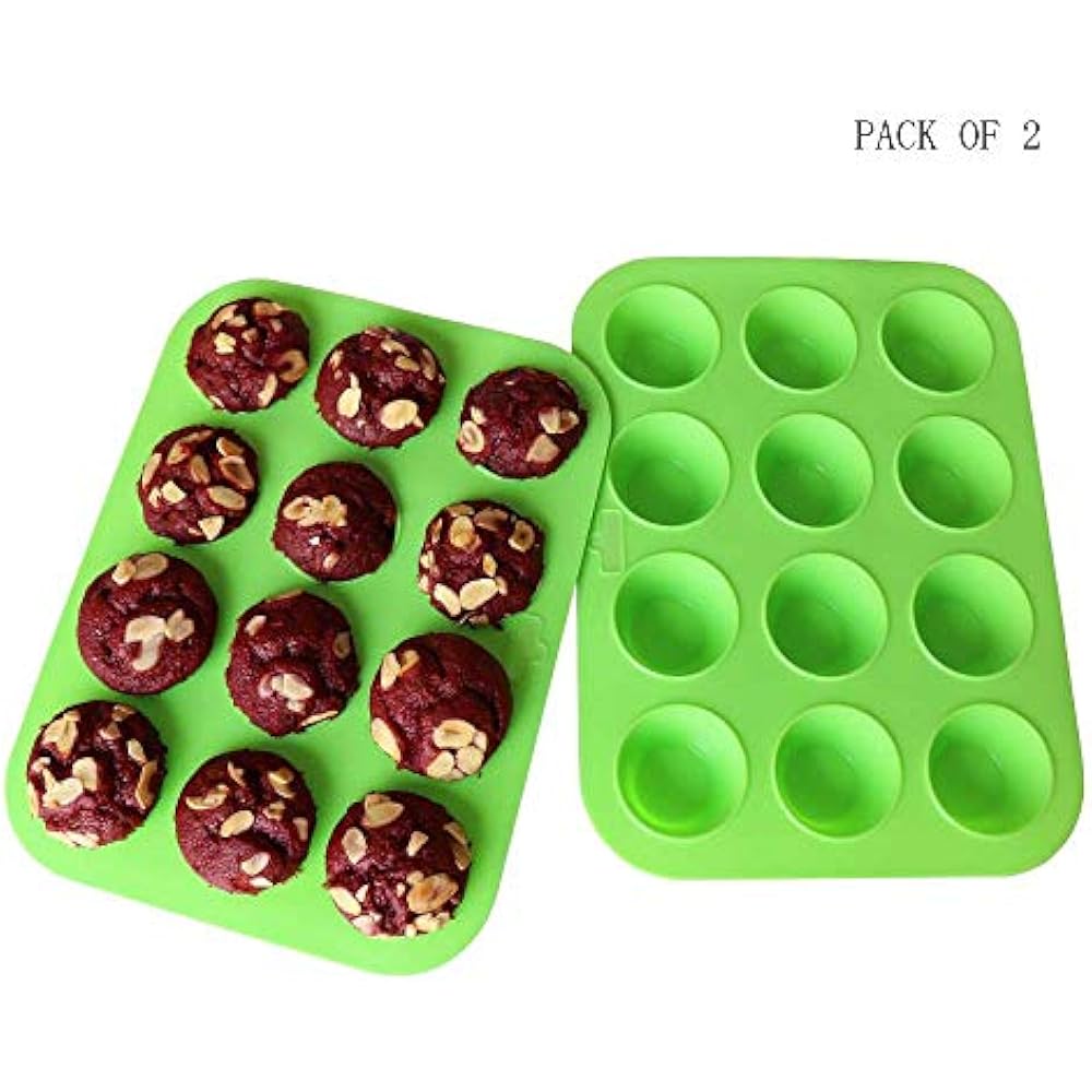 Mini Muffin Pan Silicone Cupcake Molds Baking Cups Pan, 12 Round Set Of