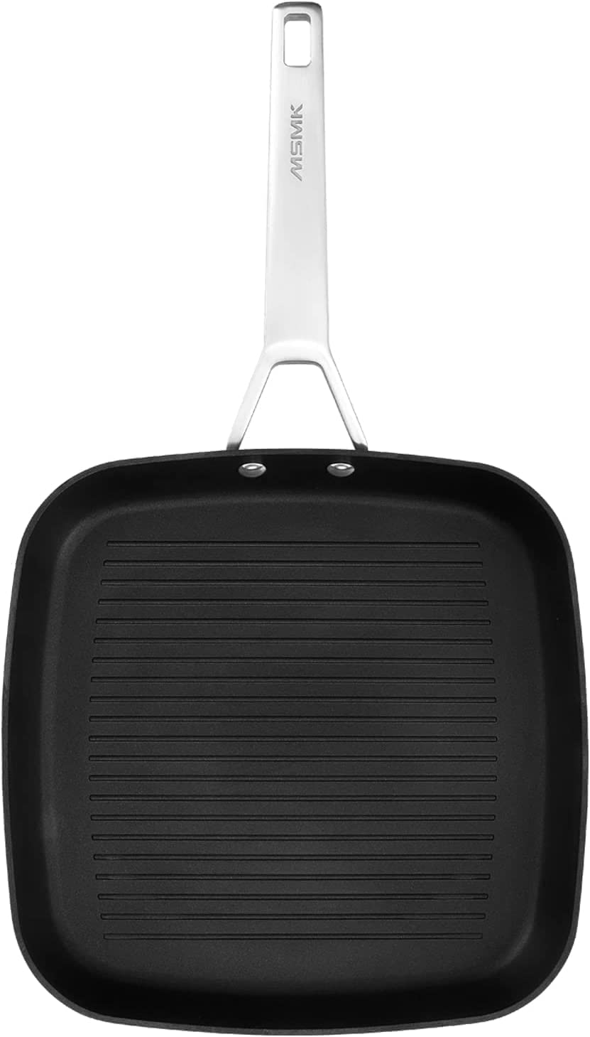 MSMK 28 cm Square Grill Pan, Stay-Cool Handle, Meat Burnt Also Non Stick, Scratch-Resistant, Lightweight, Induction, Easy to use, PFOA Free Camping Griddle Pan,10 Year Guarantee
