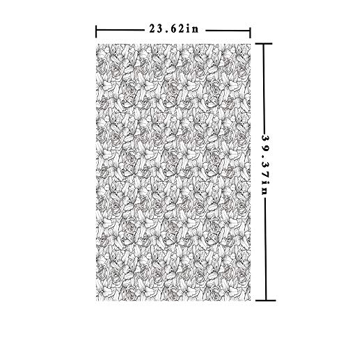 Window Films Privacy Decorate 3D No Glue Static,Rose Flowers Poppy Petals Fragrance Essence Botanical Beauty Monochrome Decorative,W15.7xL63in,for Home Office with Black White