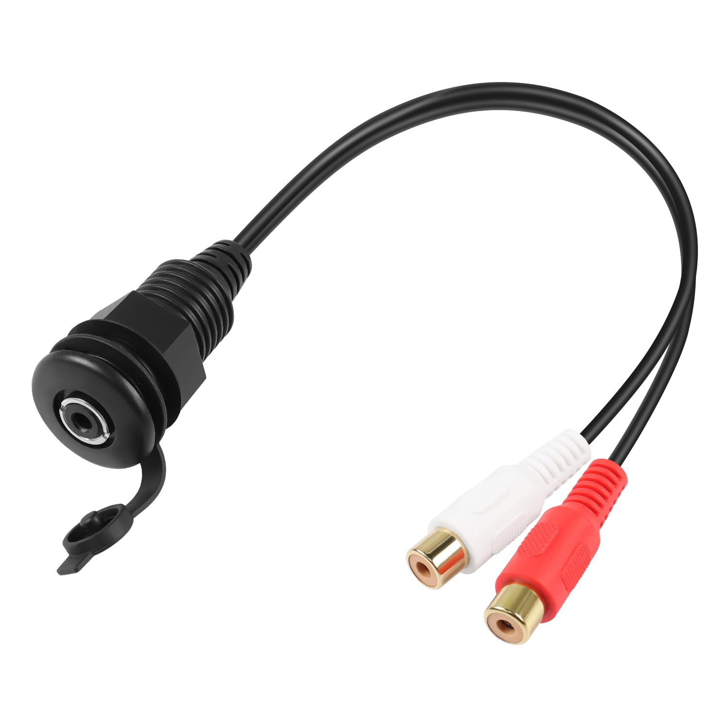 QIANRENON RCA to 3.5mm Stereo Threaded Fixed Car Waterproof Cable 2 RCA Female to 1/8 Female TRS Embedded Audio Adapter RCA to 3.5mm Mount Socket, for TV Tablet Speaker Home Cinema, 30cm/11.8in