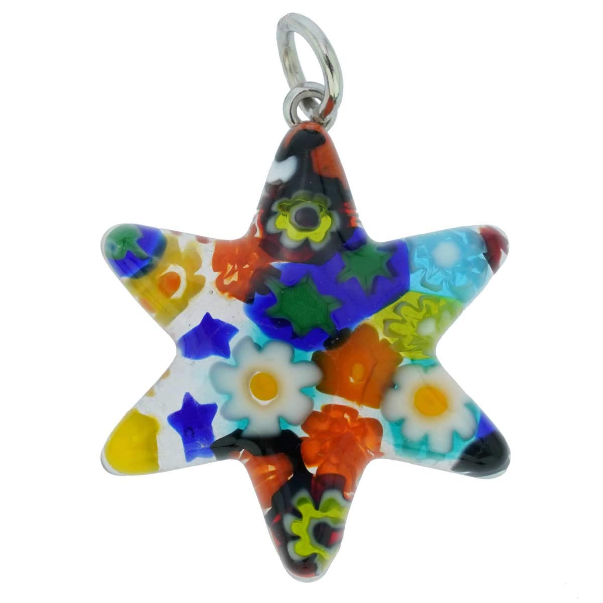 Glass Of Venice Murano Glass Millefiori Star of David Pendant - Multicolor