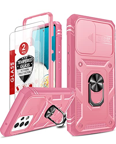 LeYi Compatible for Samsung Galaxy A53 5G Case: A53 5G Case with Slide Camera Cover + [2 Packs] Screen Protector, 360 Full Body Military-Grade Phone Case with Kickstand for A53 5G, Pink