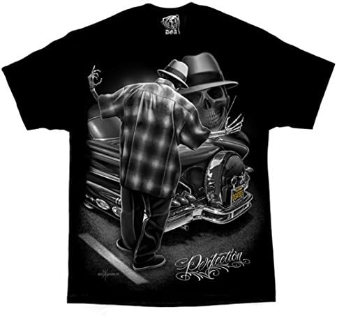 DGA David Gonzales ArtDavid Gonzales Mens Perfection Lowrider Gangster Homies Skeleton DGA Art T Shirt