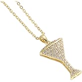 Cykdohy Sparkly Wine Glass Cubic Zirconia Pendant Dainty Necklace for Women Fashion Charming Crystal Martini Cup Charm Clavicle Choker Minimalist Adjustable Link Chain Cheers Cocktail Party Jewelry