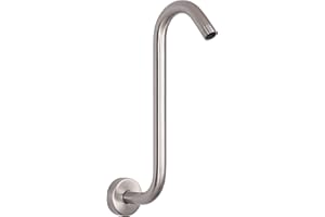 HarJue S Shaped Shower Arm, High Rise Shower Head Extension Pipe Standard 1/2" Connection with Flange, Awesome Shower Experience-Stainless Steel Bathroom Accessory(13 Inch S Shape, Brushed Nickel)