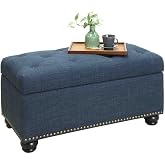 Convenience Concepts Designs4Comfort 7th Avenue Ottoman Bench 35.5" - Modern Upholstered Footstool &amp; Seat with Hinged Lid &amp; Storage, for Living Room, Bedroom, &amp; Entryway, Dark Blue Fabric