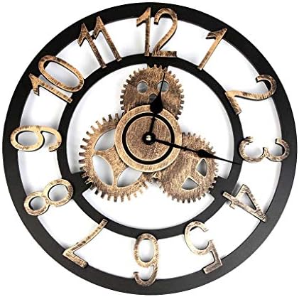 Royalr 3D Gear Design Roman Numeral Arabic Number Wall Clock Living Room Hotel Decoration Non-ticking Wooden Clock