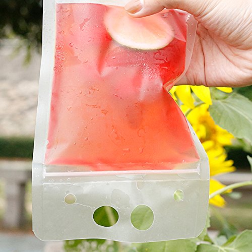 CIEHER 50 Pack Drink Pouches with Straws Plastic Handheld Translucent Drink Container Zipper Drink Bags Reclosable Stand-up Drink Bags Drinkware 5.2" x 9.1" - Thumbnail 4