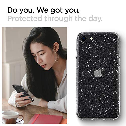 Spigen Funda Liquid Crystal Glitter Compatible con Apple iPhone SE(2020)/8/7, Protección Delgada de Gel Silicona y claridad Premium de TPU - Crystal Quartz - Imagen 3