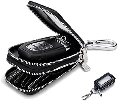 Coiol Car Key Case Genuine Leather Double Zipper Key Chain Holder Case Wallet