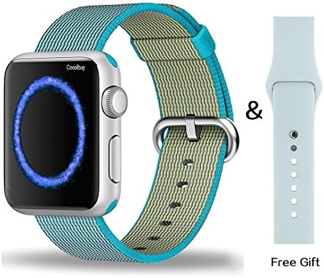 Apple watch band Cooolbuy Woven Nylon Apple watch band with Free Silicone Replacement Band Strap For Apple iWatch Series1 Series2 (38mm/Scuba Blue)