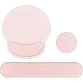 MOSISO Wrist Rest Support for Mouse Pad&Keyboard Set, Circle Curved Ergonomic Mousepad&Coaster Non-Slip Base Home/Office Pain Relief&Easy Typing Pad with Soft Cloth&Silicone Lining, Chalk Pink