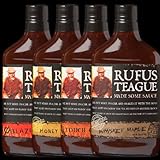 Rufus Teague BBQ Sauce Sampler 16oz Flask Shaped Bottle (Variety Pack of 4 Different Flavors)