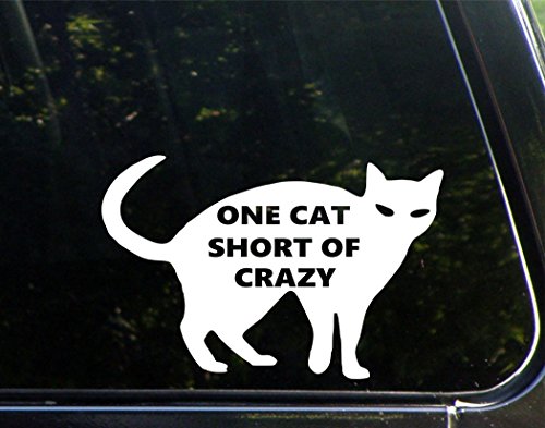 One Cat Short Of Crazy - 9" x 6" Vinyl Die Cut Decal / Bumper Sticker For Windows, Trucks, Cars, Laptops, Macbooks, Etc.