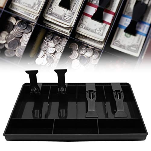 Cash Register Drawer Insert Tray with 4 Bill/3 Coin Compartments for Money Storage, Black