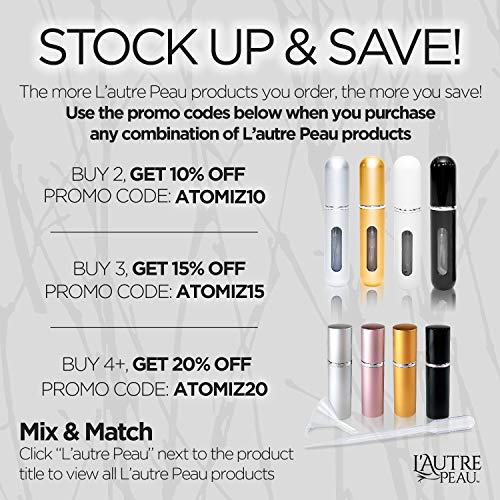 Refillable Perfume & Cologne Fine Mist Atomizers with Metallic Exterior & Glass Interior - Portable Travel Size - 3ml Squeeze Transfer Pipette Included - 4 Pc Pack of 5ml (Silver, Pink, Gold, Black)