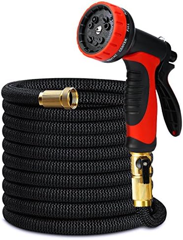 EZfull 100feet Water Hose Expandable Garden Hose , Flexible and Expanding Latex Water Hose with All Brass Connectors, 10 Patterns of High Pressure Spray Nozzle No Kink Tangle in watering