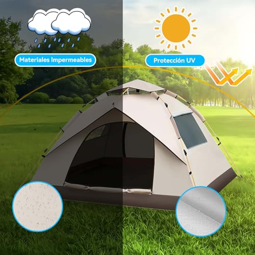 Casa de Campaña para 4 Personas,Tienda de Campaña,Casa de Acampar,Carpa Totalmente automática,Casa de campaña Impermeable Portátil,2 Puertas 2 Ventanas,Cuerda a Prueba de Viento y Bolsa Transporte