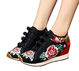 AvaCostume Womens Peony Embroidery Wedge Casual Travel Walking Shoes, Black 39