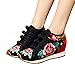 AvaCostume Womens Peony Embroidery Wedge Casual Travel Walking Shoes, Black 39