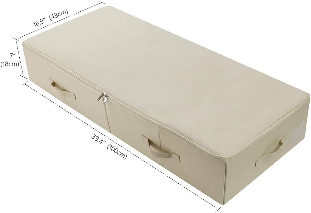 Amonsen 100X43X18cm, Ultra Large Underbed Storage Organizer Boxes with Lid, Rigid Folding Under Sofa Storage with 6 Handles, Beige - Image 3