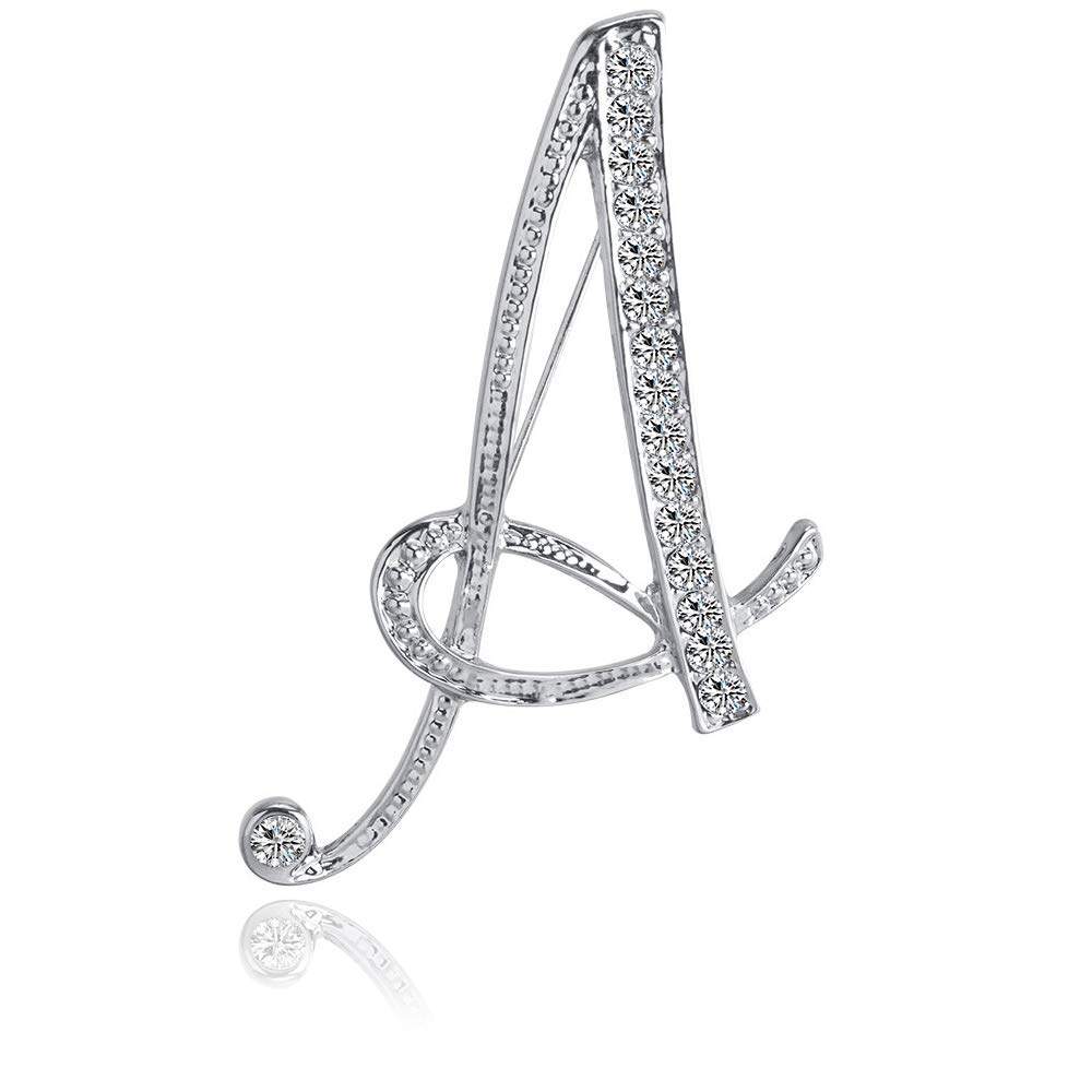 ETHOON Letter Brooch Pins Initial Rhinestone Brooch for Women Crafts Silvery A-Z