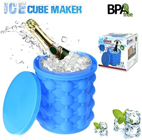 Ice Genie Ice Cube Maker - Leakproof Design Super Large Silicone 2 in 1 Ice Bucket and Ice Mold, Revolutionary Space Saving, BPA Free, By MOOKZZ