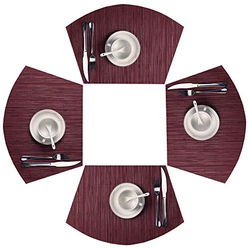 SHACOS Round Table Placemats Set of 4 Wedge Placemats Burgundy Red Heat
