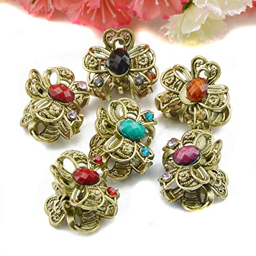 Suoirblss 12PCS Vintage Chic Metal Alloy Rhinestone Mini Fancy Hair Claw Jaw Clips Pins for Women Lady Girls