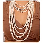 Aimimier 1920s Multi-Strand Faux Pearls Necklace with Earrings Vintage Jewelry Set Long Imitation Pearl Necklace for Women(Style 5)