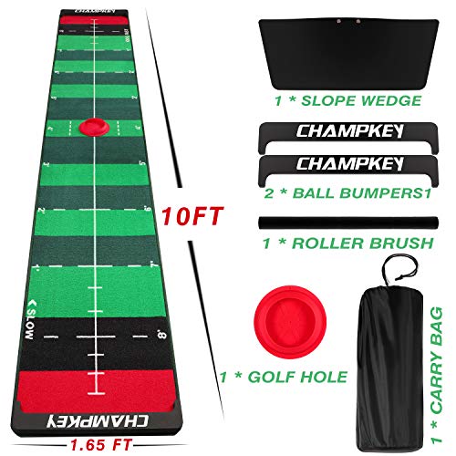 CHAMPKEY Professional 10 Ft Golf Putting Mat｜True Roll Surface with Non