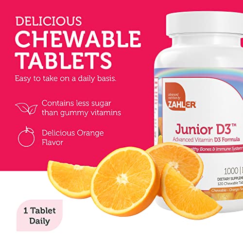 Zahler Junior D3 Vitamins 1000 IU Chewable Vitamin D3 for Kids