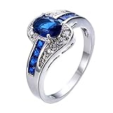 Rongxing Jewelry Blue Sapphire Zircon Rings White Gold Women's Engagement Size 9