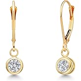 Gem Stone King 14K Yellow Gold Gemstone Birthstone Leverback Dangle Earrings for Women | Round 4MM | Gold Jewelry for Her Mom Wife