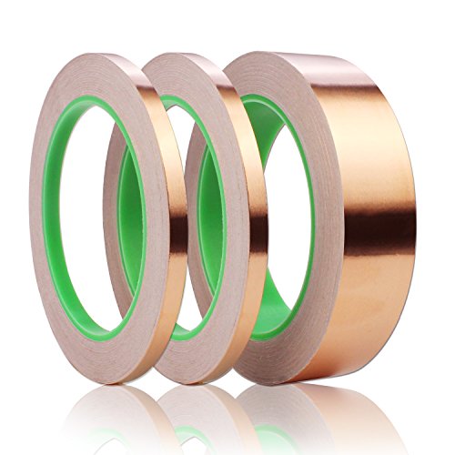JPSOR Copper Foil Tape with Double-Sided Conductive Adhesive(2 Sizes) for Guitar & EMI Shielding, Paper Circuits, Slug Repellent, Crafts, Electrical Repairs, Grounding