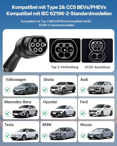 Wallbox 11kW with App & RFID - 3-Phase Type 2 EV Charger 400V, 6-16A, 8M Cable with Cable Holder - RCD Type B & IP54, Setting Start Time Efficient Charging Station for Home for BEV PHEV