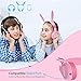 barsone Volume Limiting Kids Headphones Girls,85dB Over Ear Wired Headset with Music SharePort,Food Grade Silicone,Cute Detachable Bunny Ears Headphones for School Children Toddlers Pink