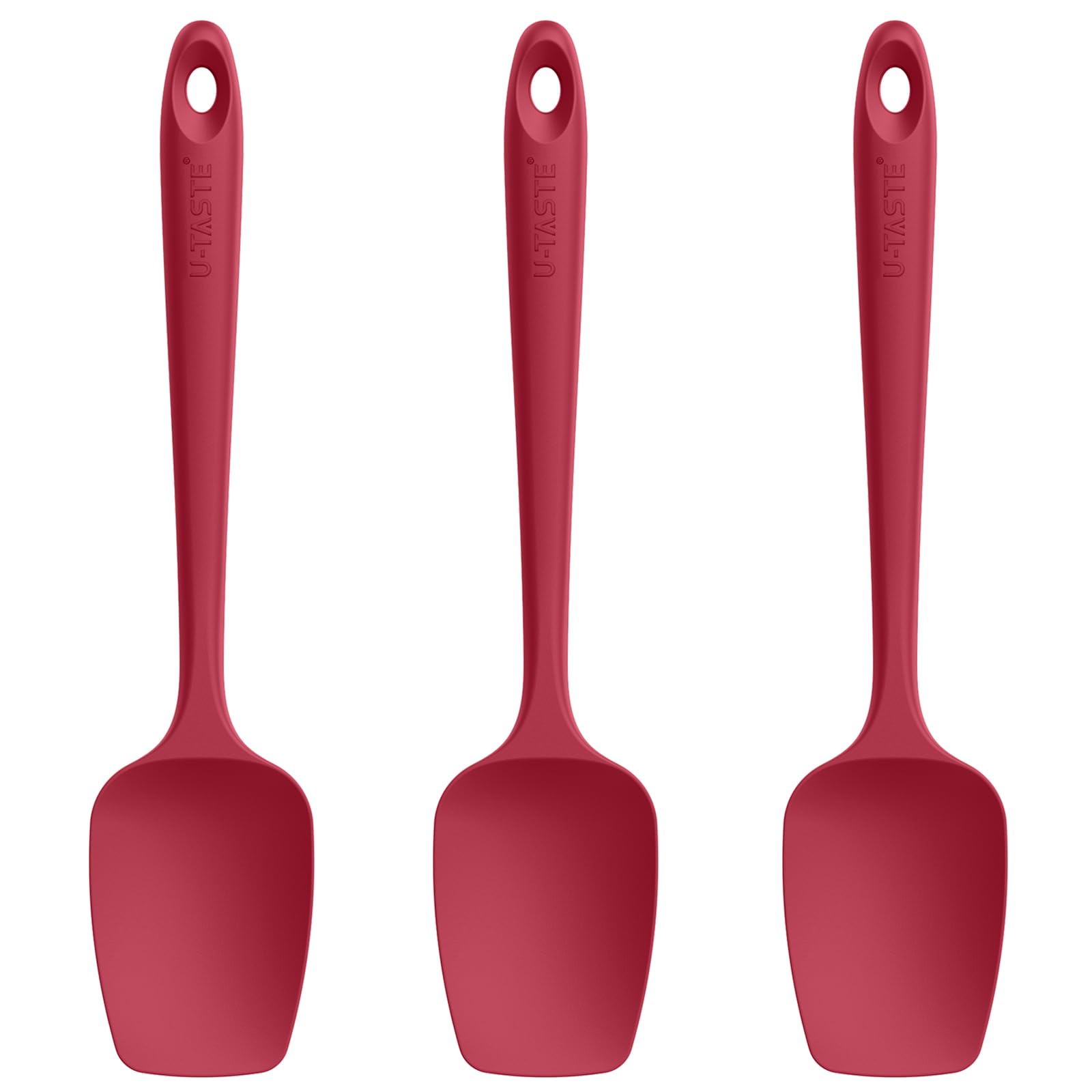 U-Taste Silicone Spoon Spatula Set of 3: 315 ℃ Heat-Resistant Food Grade Flexible Rubber Scraper, Cooking Baking Scraping Mixing Kitchen Utensils for Non Stick Pan/Wok (Red)
