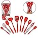 Silicone Kitchen Cooking Utensils w Bamboo Holder- 10 Pc Gourmet Non-Stick, Heat Resistant, Premium Kitchen Tools Set- Spatula, Spoon, Slotted Spoon, Tongs, Basting Brush, Whisk, Ladle- Host Gift