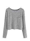 SweatyRocks Women's Long Sleeve Crewneck Knitted Crop Top Casual Blouse T-Shirt Grey L
