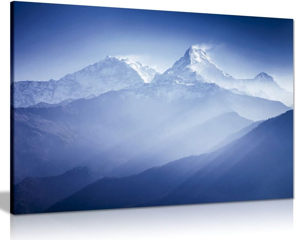 Amazon Com Blue Wall Art Annapurna Mountains Landscape Canvas Wall Art Picture Print 24x16 Posters Prints