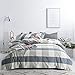 SUSYBAO Blue Checkered Duvet Cover Queen Size 100% Washed Cotton Plaid Duvet Cover Set 3 Pieces 1 Grid Duvet Cover with Zipper Ties 2 Pillow Cases Luxury Soft Blue Checkered Bedding Set Breathable