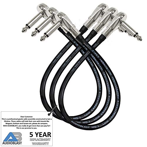3 Units - 1.5 Foot - Audioblast HQ-1 - Ultra Flexible - Dual Shielded (100%) - Instrument Effects Pedal Patch Cable w/ &frac14; inch (6.35mm) Low-Profile, R/A Pancake Type TS Connectors & Dual Staggered Boot