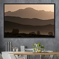 Framed Canvas Wall Art Orange Sunset Abstract Aerial Colorful Digital Art Landscape Minimalist Mountain Top Multicolor - 16x24 inches