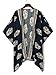 Persun Women Navy Leaf Print Open Front Batwing Sleeve Kimono,Large