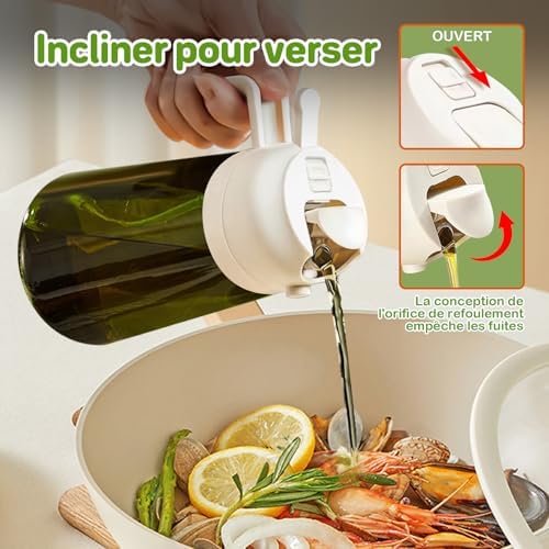 470 ml pulvérisateur d'huile foncé anti-lumière de cuisson 2 en 1 flacon de qualité alimentaire Bouteille en verre vert de pour la cuisine (noir)